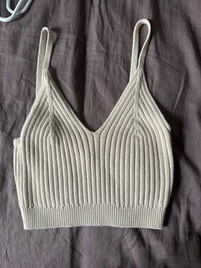 iris Cream Ribbed Knit Crop Tank